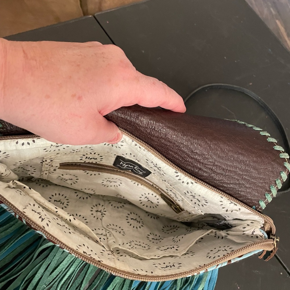 Myra Bag Brown and Blue Crossbody with Fringe - Picture 6 of 9